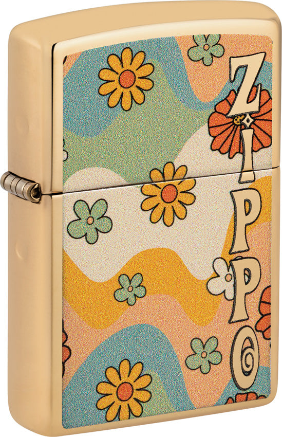 Zippo Flower Power Design High Polish Brass Windproof Lighter 73660