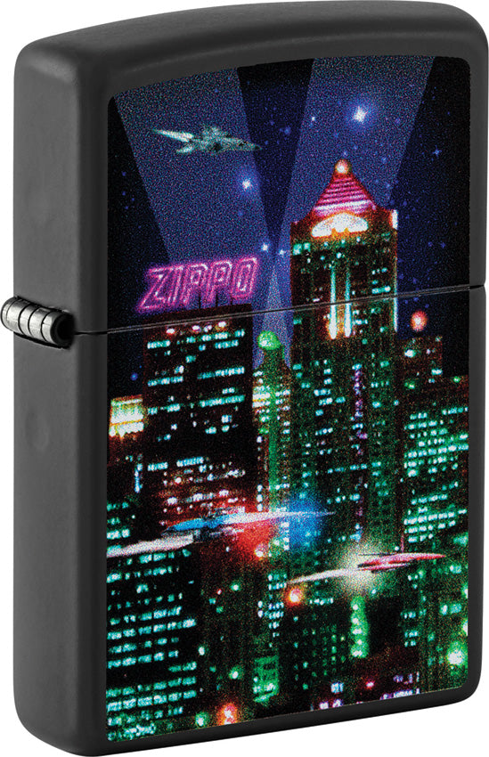 Zippo Cyber City Design Black Matte Windproof Lighter 73663