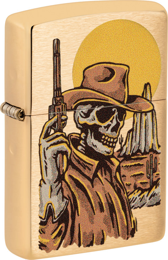Zippo Cowboy Skull Design Brushed Brass Windproof Lighter 73669