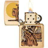 Zippo Cowboy Skull Design Brushed Brass Windproof Lighter 73669