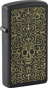 Zippo Skull Filigree Design Gold/Black Matte Water Resistant 73766