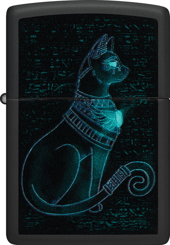 Zippo Spiritual Cat Design Blue Black Matte Water Resistant UV Lighter 73863
