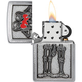 Zippo Skull Couple Design Brushed Chrome Windproof Pocket Lighter 74583