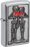 Zippo Skull Couple Design Brushed Chrome Windproof Pocket Lighter 74583