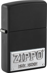 Zippo Plate Emblem Chrome & Black Matte Windproof Pocket Lighter 74584