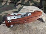 8" Elk Ridge Folding Pocket Knife Spring Assisted Brown Wood Hunting - a160sw