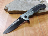S&W Smith & Wesson Gun Metal Gray Folding Knife Half Serrated - A16CP