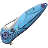 Rike Hummingbird Framelock Blue Titanium Damasteel DS93X Folding Knife RKMINIB