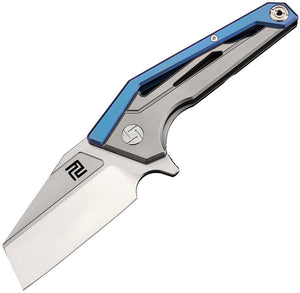 Artisan Cutlery Ravine Framelock Blue/Gray Titanium M390 Folding Pocket Knife