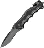 Boker Magnum BMF Black Linerlock Half Serrated Blade Rescue Folding Knife