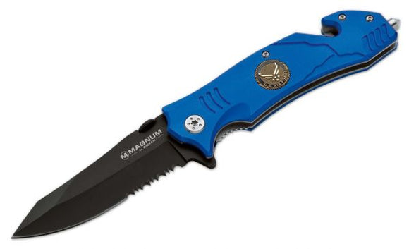 Boker Magnum Rescue Linerlock Air Force Blue Handle Black Folding Knife