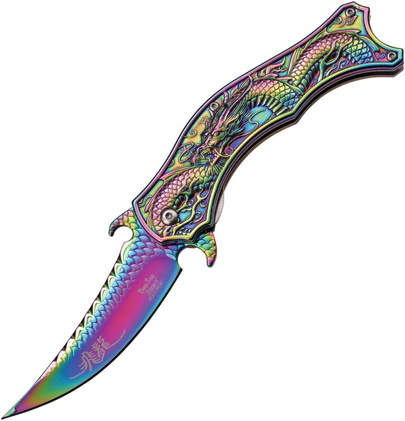 Dark Side Folding Knife Fantasy Rainbow Titanium Dragon - a019rb