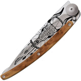 Deejo Tattoo Linerlock 37g Dreamcatcher Folding Blade Wood Handle Knife 1CB043