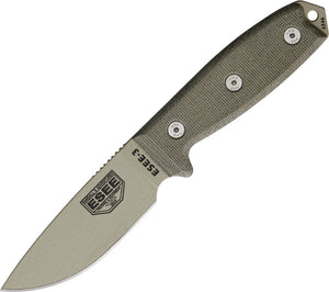 ESEE Model 3 Standard Edge Tan Fixed Blade Knife + Green MOLLE Sheath