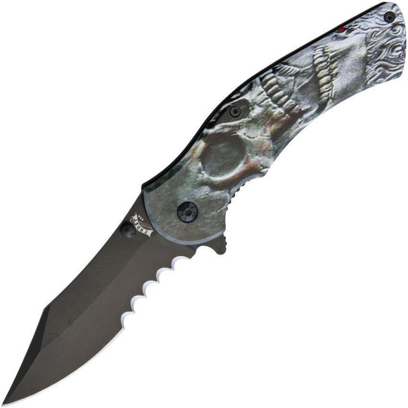 Frost Cutlery Skull Linerlock A/O Stainless Folding Aluminum Handle Knife