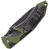 V NIVES Linerlock Fractal A/O Green G10 Folding Black D2 Steel Pocket Knife Closed Back