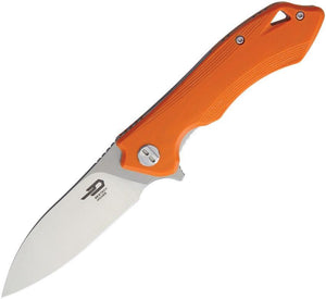 Bestech Knives Beluga Orange G10 D2 Steel Stonewash Drop Pt Folding Knife
