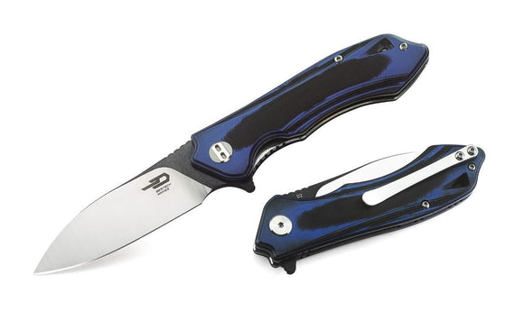 Bestech Knives Beluga Blue Black G10 D2 Steel 2-Tone Drop Pt Folding Knife