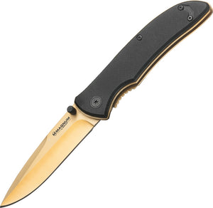Boker Magnum Black Gold Linerlock G10 A/O Aluminum Liners Folding Knife