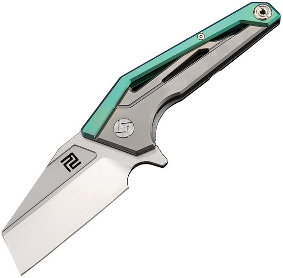 Artisan Cutlery Ravine Framelock Green/Gray Titanium S35VN Folding Pocket Knife