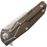 Reate Knives K4 Framelock Bronze Titanium Handle Folding Damasteel Blade Knife K4BRDD