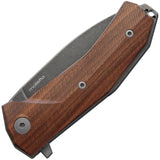 Lion Steel KUR Santos Wood Linerlock Black Stonewash Sleipner Tool Folding Knife Closed