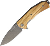 Lion Steel KUR Olive Wood Linerlock Black Stonewash Sleipner Tool Folding Knife 