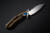 Rike M3 Framelock Brown G10 & Titanium Flipper 9" Folding Knife Back