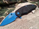 Master Assisted Open Folding Knife Black w/ Neon Blue Liner & Blade 3.6" A019BL