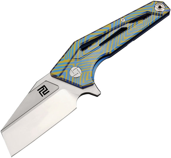 Artisan Cutlery Ravine Framelock Blue Pattern Titanium S35VN Folding Pocket Knife