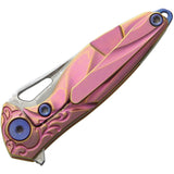 Rike Hummingbird Framelock Pink Titanium Damasteel DS93X Folding Knife RKMINIP