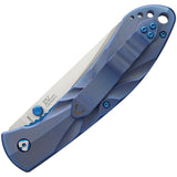 V NIVES Poseidon Linerlock Blue Titanium Folding 154CM Pocket Knife Closed Back