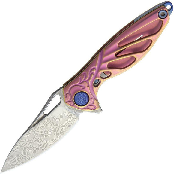 Rike Hummingbird Framelock Pink Titanium Damasteel DS93X Folding Knife