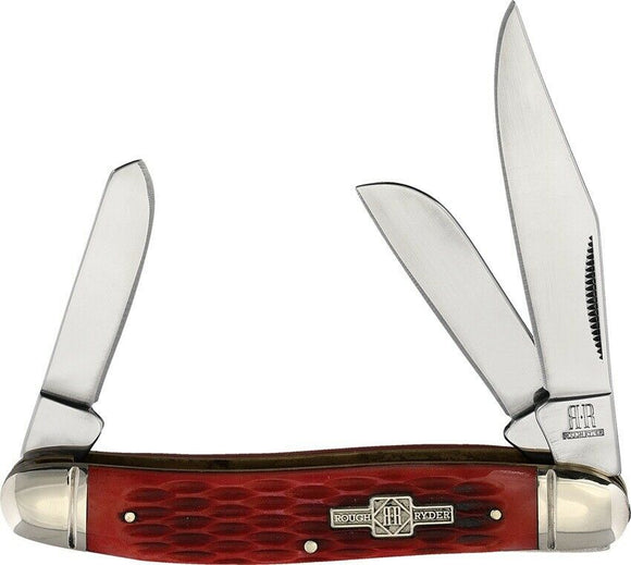 Rough Rider Stockman Red Jigged Bone Handle Stainless Folding Blades Knife 205