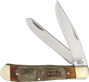 Frost Cutlery Steel Warrior Trapper Ram's Horn Handle Folding Knife