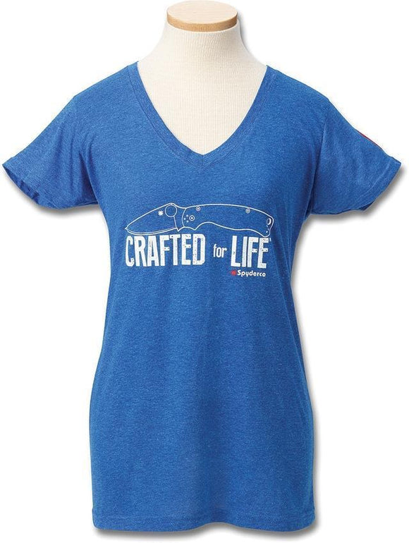 Spyderco Crafted for Life Women's Adult Size S M LG XL 2XL Blue Short Sleeve V-Neck T-Shirt