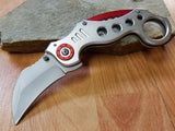 7.75" Karambit Spring Assisted Tactical Silver and Red Pocket Folding Knife - 2753sl
