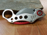 7.75" Karambit Spring Assisted Tactical Silver and Red Pocket Folding Knife - 2753sl