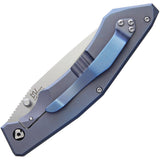 V NIVES Sportster Framelock Blue Titanium Folding 154CM Pocket Knife Closed Back