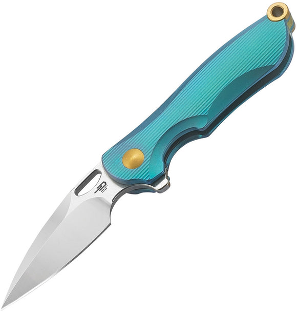 Bestech Knives Parrot Framelock Light Blue Titanium S35VN Folding Knife