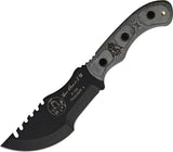 TOPS Mini Tom Brown Tracker Fixed Sawback Blade Black Linen Handle Knife