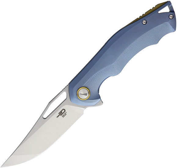 Bestech Knives Tercel Framelock Blue Titanium Plain Folding Knife