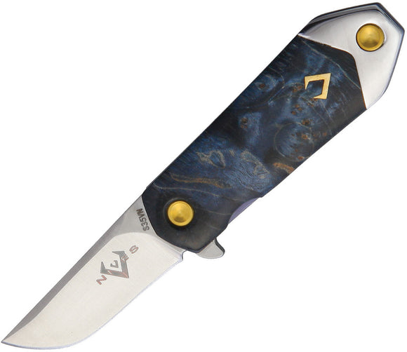 V NIVES KillaBite Framelock Blue Wood/Titanium Folding S35VN Pocket Knife